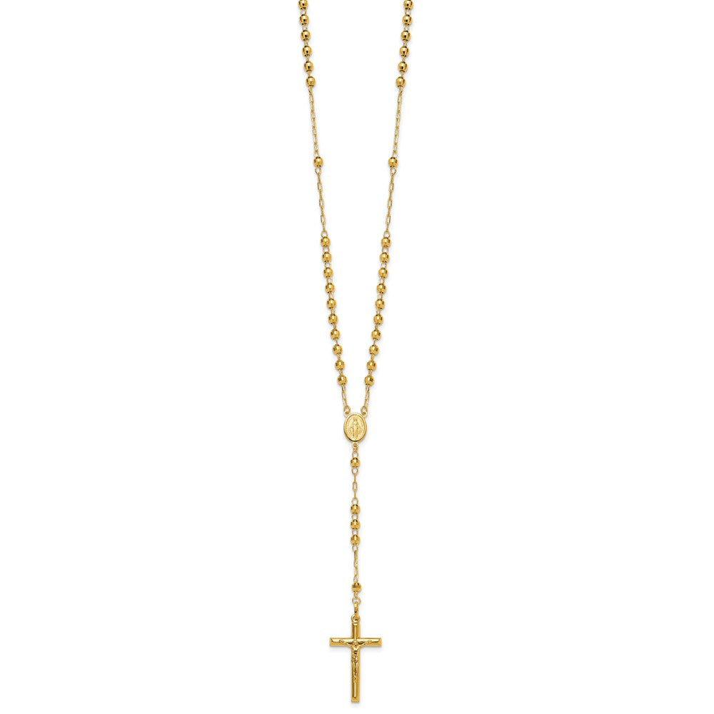 14k 4mm Mirror Beaded Semi-solid Rosary 24 inch Necklace - Product Photo