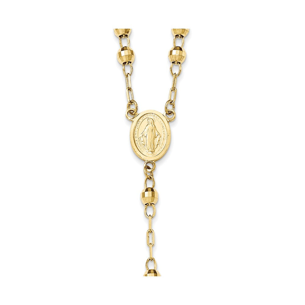14k 4mm Mirror Beaded Semi-solid Rosary 24 inch Necklace - Product Photo