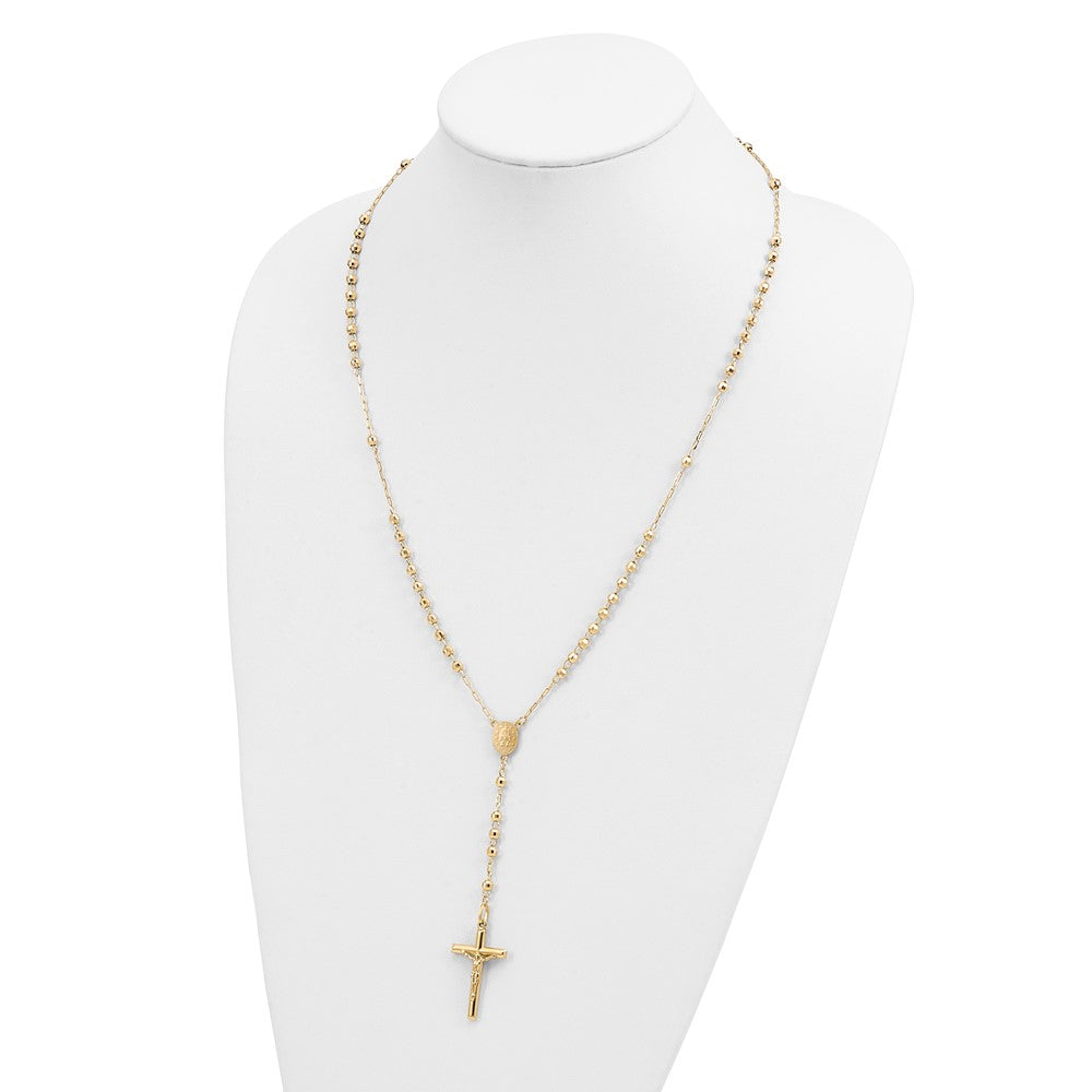 14k 4mm Mirror Beaded Semi-solid Rosary 24 inch Necklace - Product Photo
