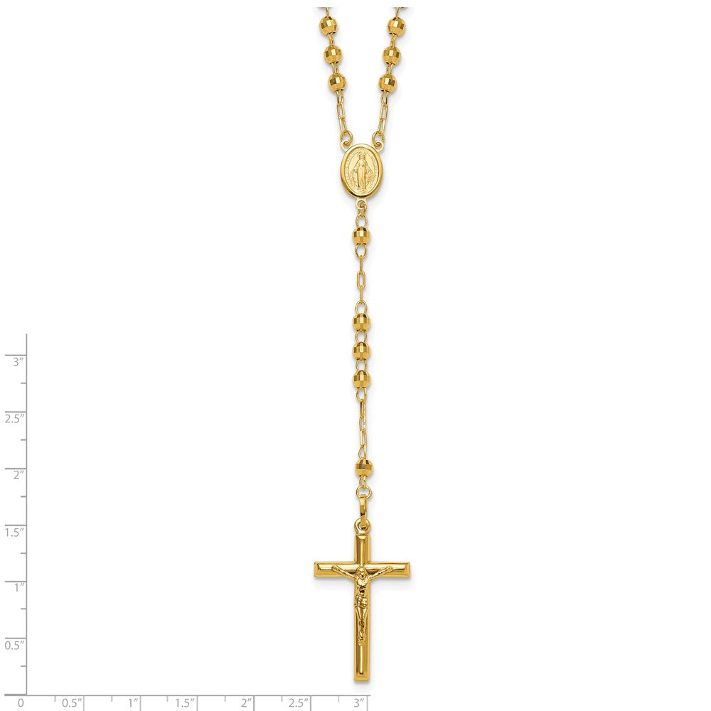 14k 4mm Mirror Beaded Semi-solid Rosary 24 inch Necklace - Product Photo