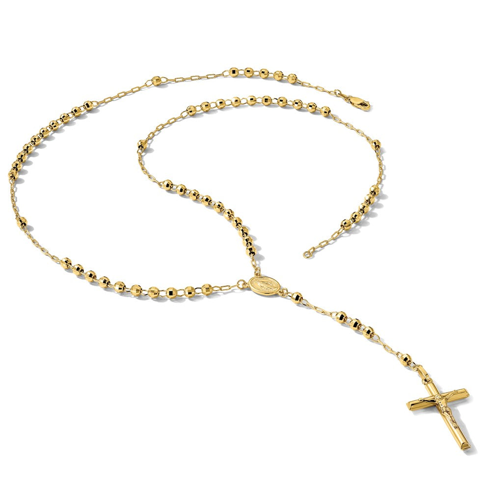 14k 4mm Mirror Beaded Semi-solid Rosary 24 inch Necklace - Product Photo