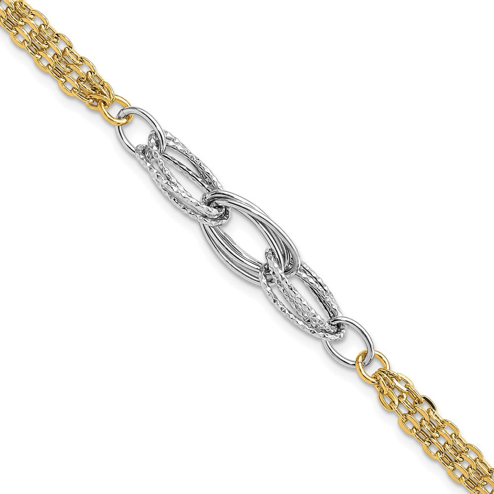 14K Two-tone Diamond-Cut & Polished 7.5in Fancy Link Bracelet