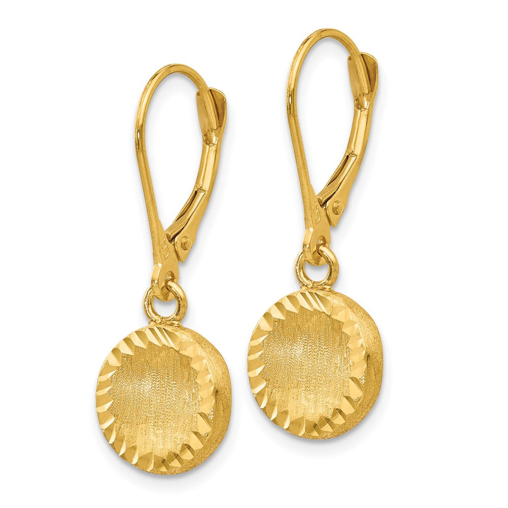 14k Brushed and Polished Diamond-cut Circle Leverback Earrings - Product Photo