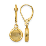 14k Brushed and Polished Diamond-cut Circle Leverback Earrings - Product Photo