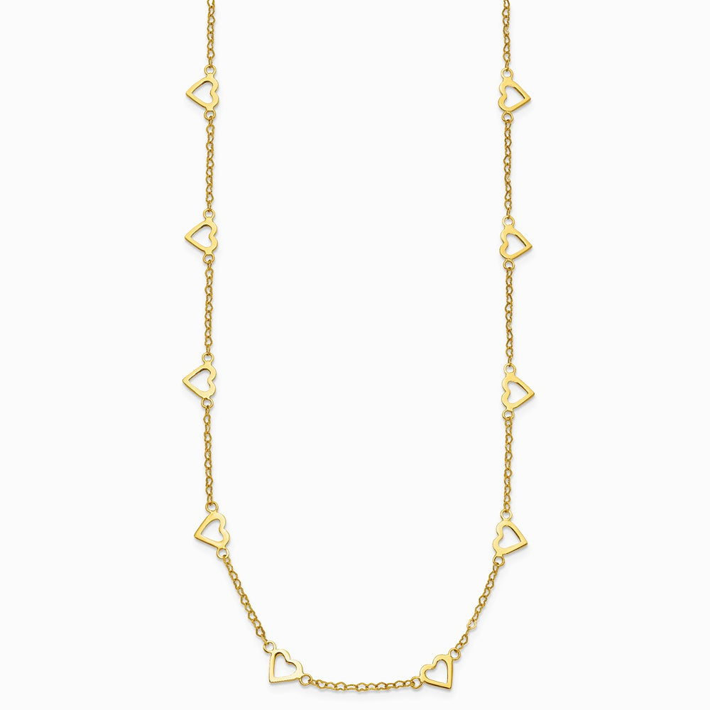 14K Yellow Gold Polished Open Hearts on Heart Link 16in Necklace - Product Photo