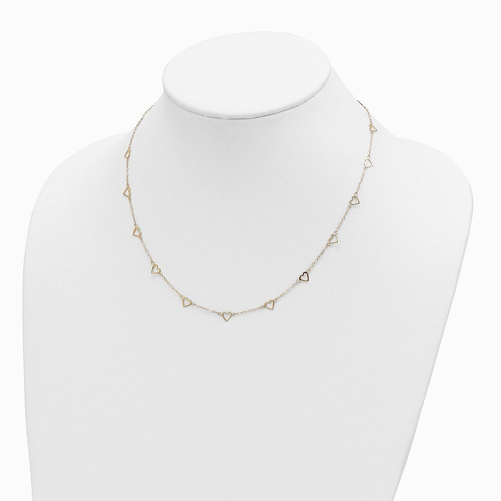 14K Yellow Gold Polished Open Hearts on Heart Link 16in Necklace - Product Photo
