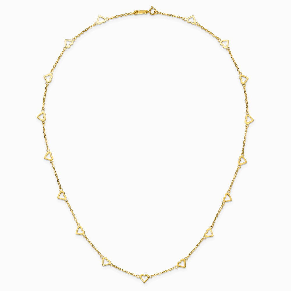 14K Yellow Gold Polished Open Hearts on Heart Link 16in Necklace - Product Photo