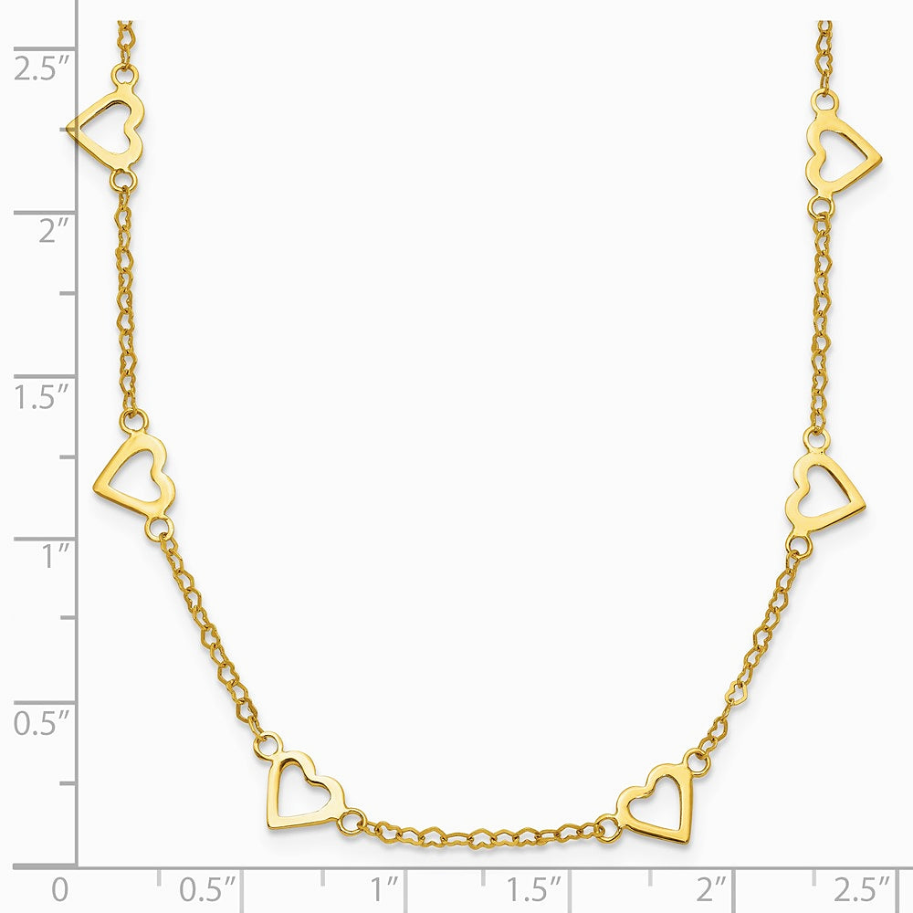 14K Yellow Gold Polished Open Hearts on Heart Link 16in Necklace - Product Photo