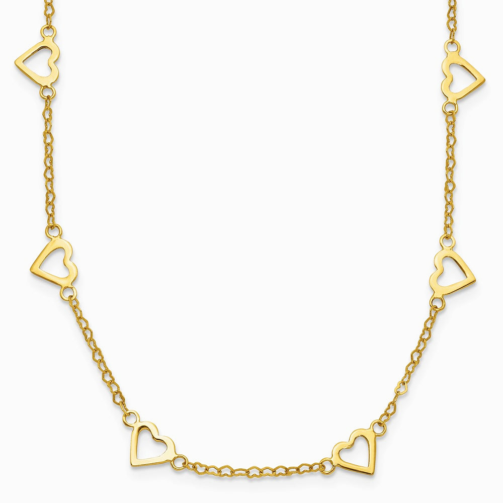 14K Yellow Gold Polished Open Hearts on Heart Link 16in Necklace - Product Photo