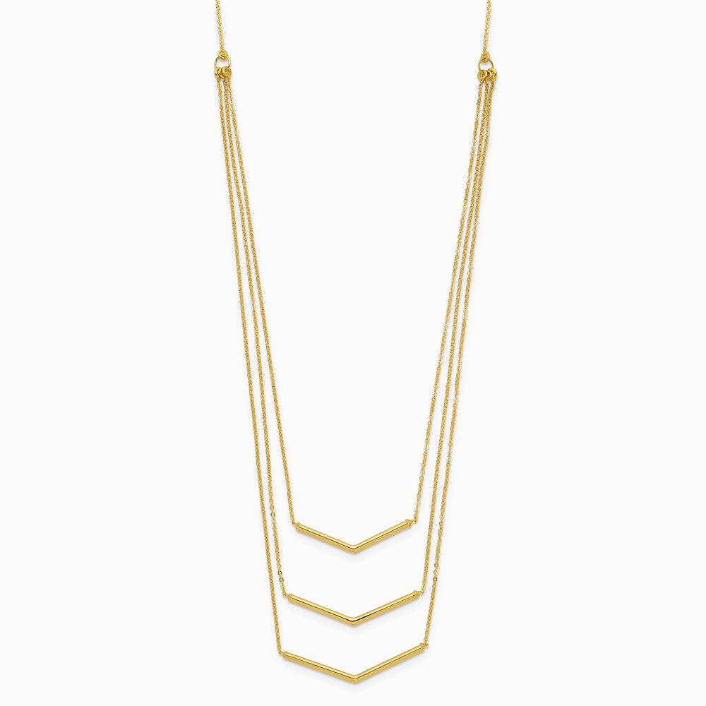 14K Yellow Gold Polished 3 Strand w 2in Extension Drop Bar Necklace - Product Photo