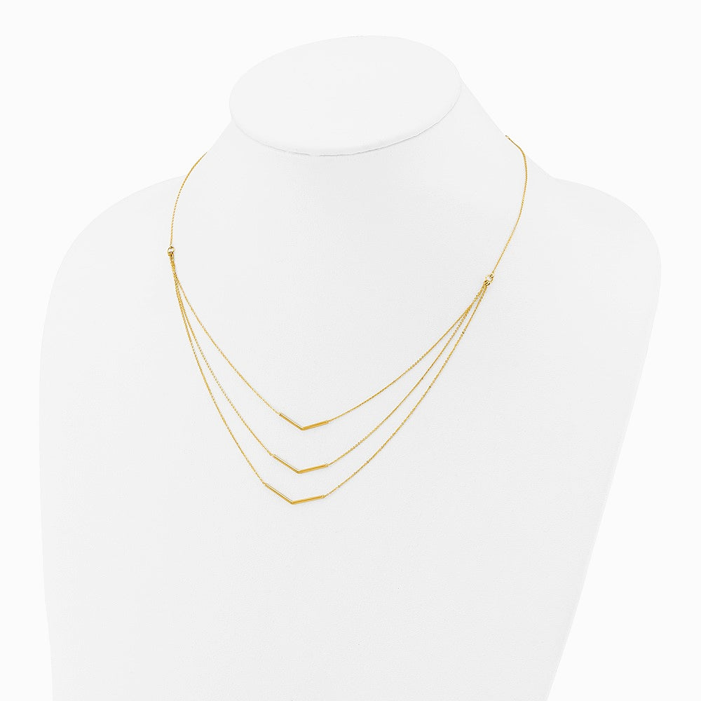 14K Yellow Gold Polished 3 Strand w 2in Extension Drop Bar Necklace - Product Photo