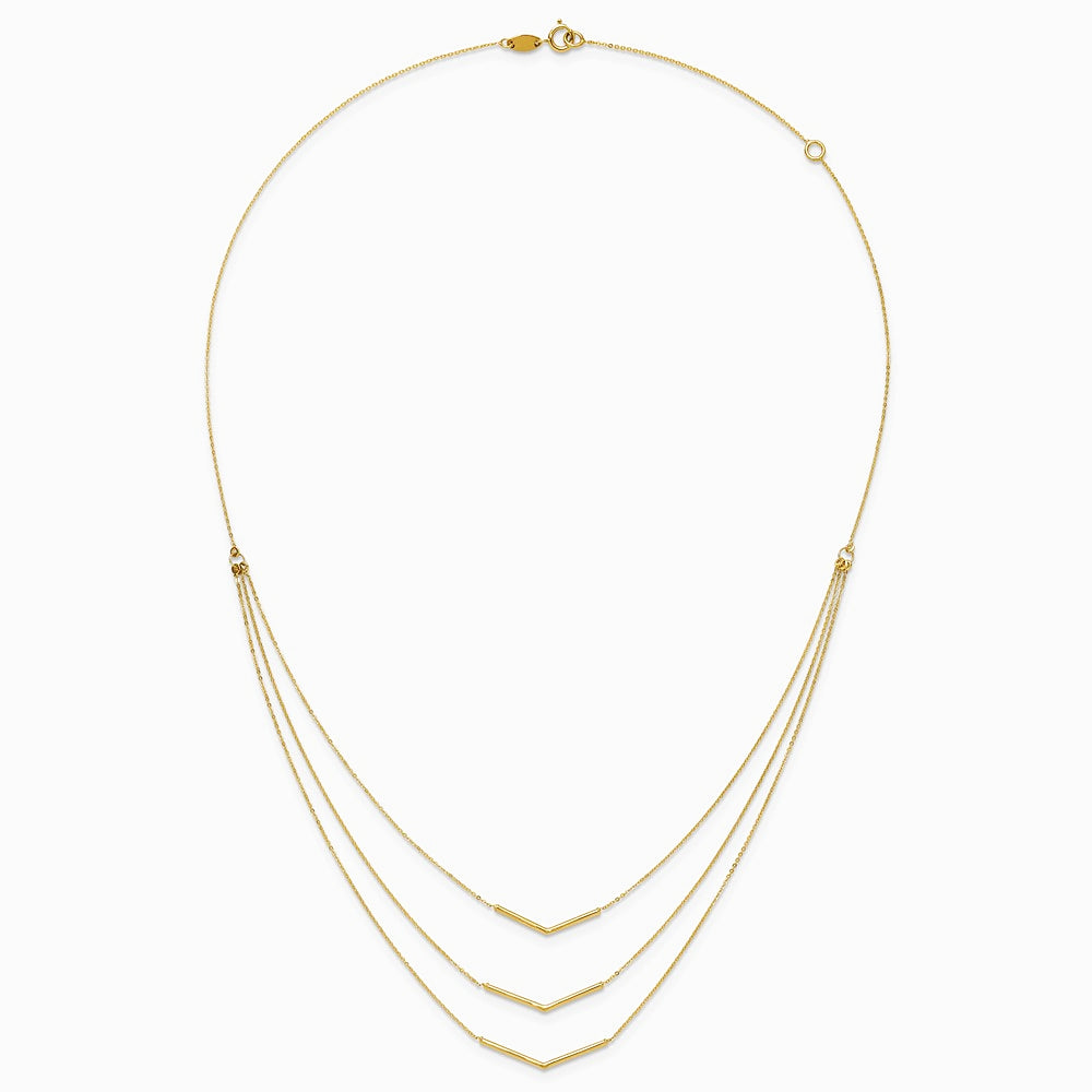 14K Yellow Gold Polished 3 Strand w 2in Extension Drop Bar Necklace - Product Photo