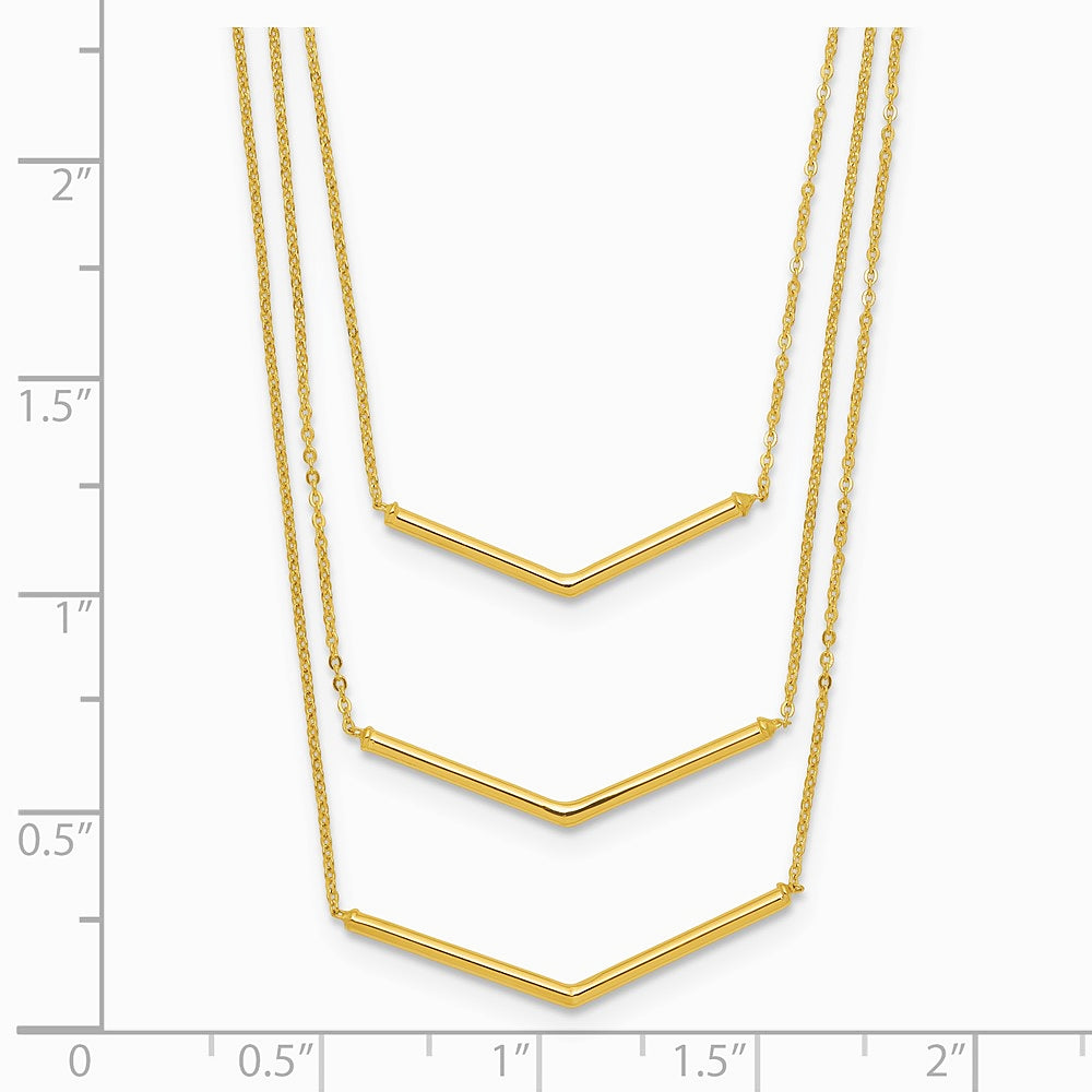 14K Yellow Gold Polished 3 Strand w 2in Extension Drop Bar Necklace - Product Photo