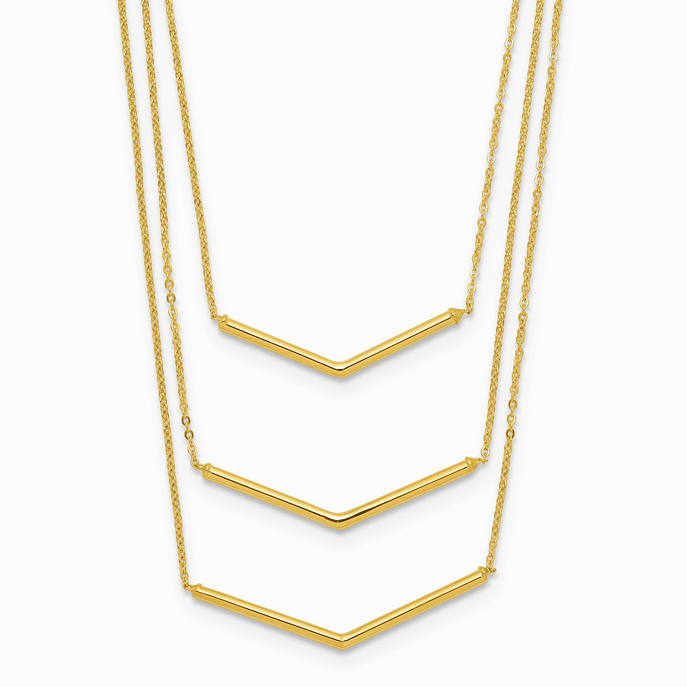 14K Yellow Gold Polished 3 Strand w 2in Extension Drop Bar Necklace