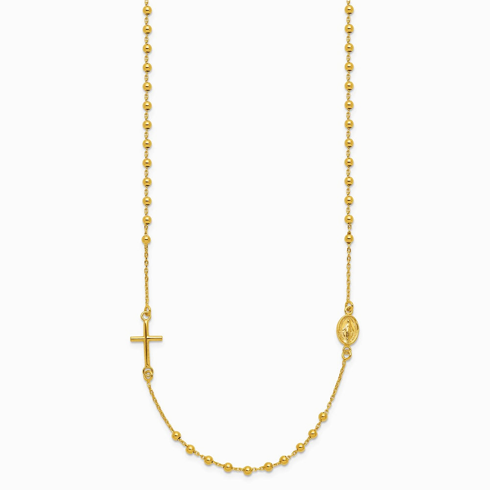14K Yellow Gold Polished Cross Rosary 16 inch Necklace - Product Photo