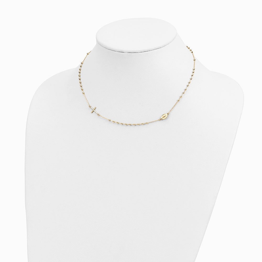 14K Yellow Gold Polished Cross Rosary 16 inch Necklace - Product Photo
