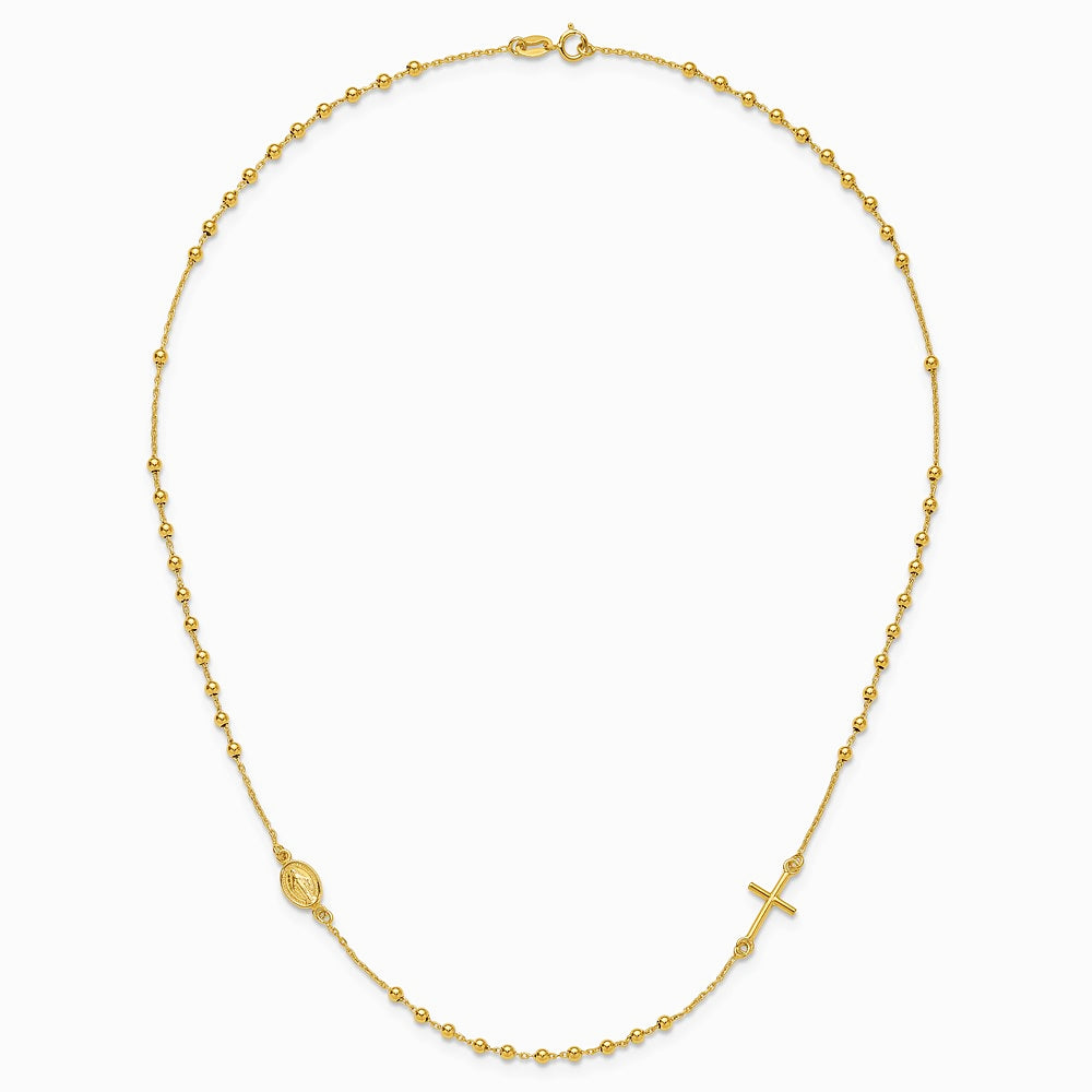 14K Yellow Gold Polished Cross Rosary 16 inch Necklace - Product Photo
