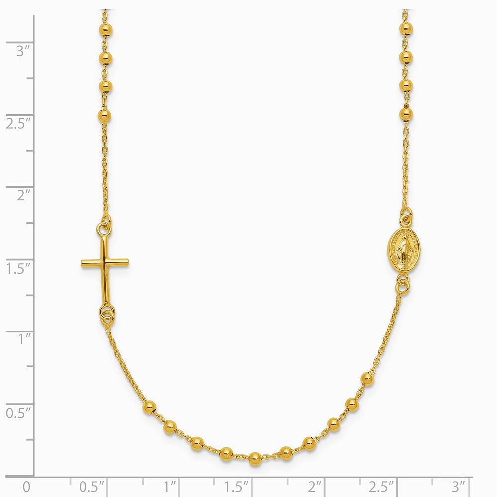 14K Yellow Gold Polished Cross Rosary 16 inch Necklace - Product Photo