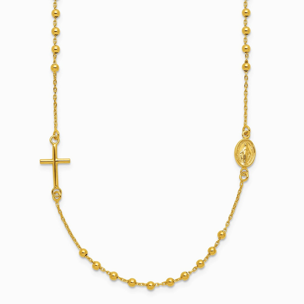 14K Yellow Gold Polished Cross Rosary 16 inch Necklace - Product Photo