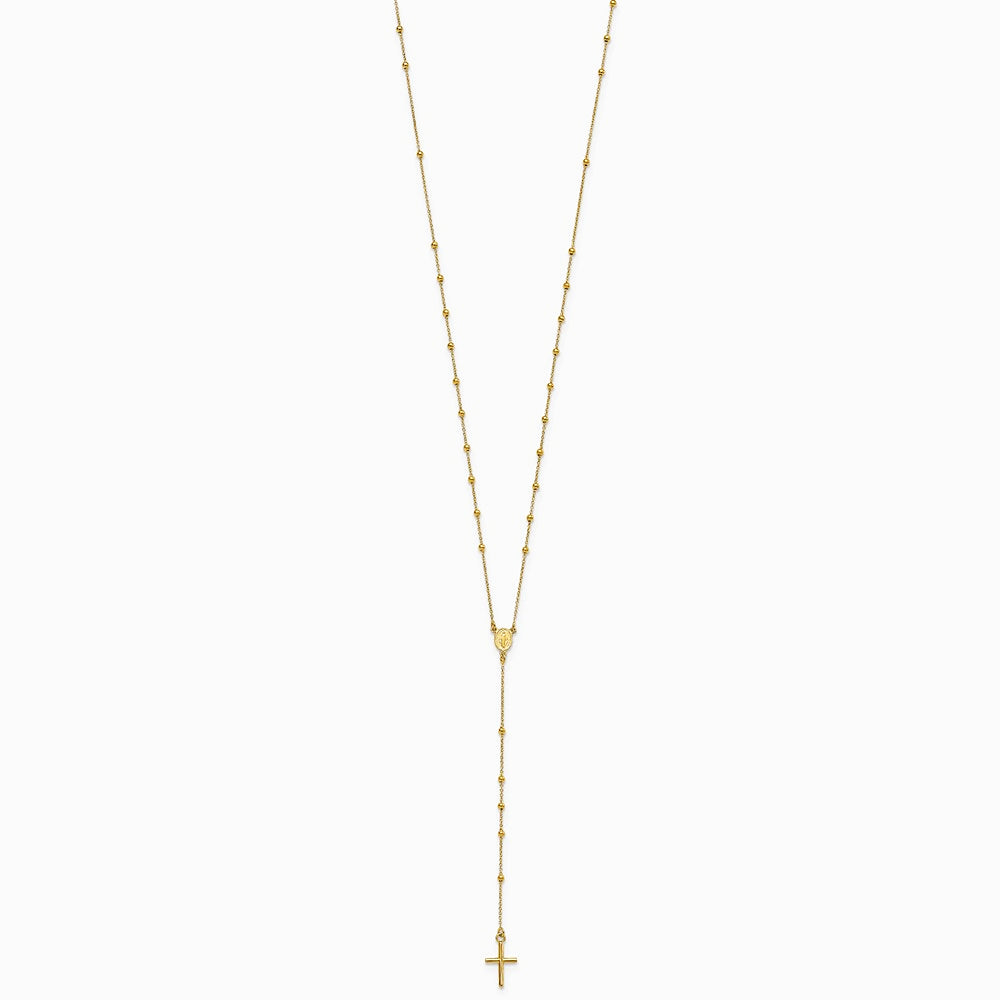 14K Yellow Gold Polished Rosary 24 inch Necklace - Product Photo