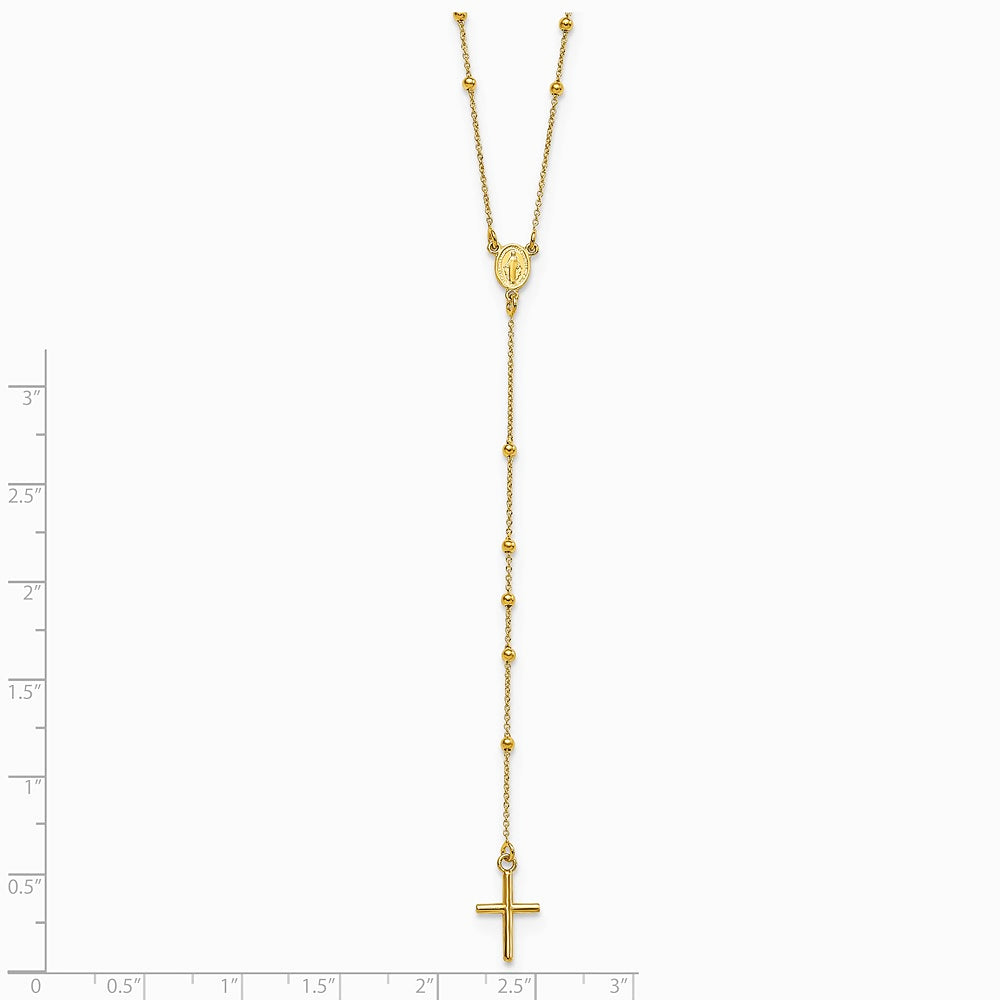 14K Yellow Gold Polished Rosary 24 inch Necklace - Product Photo