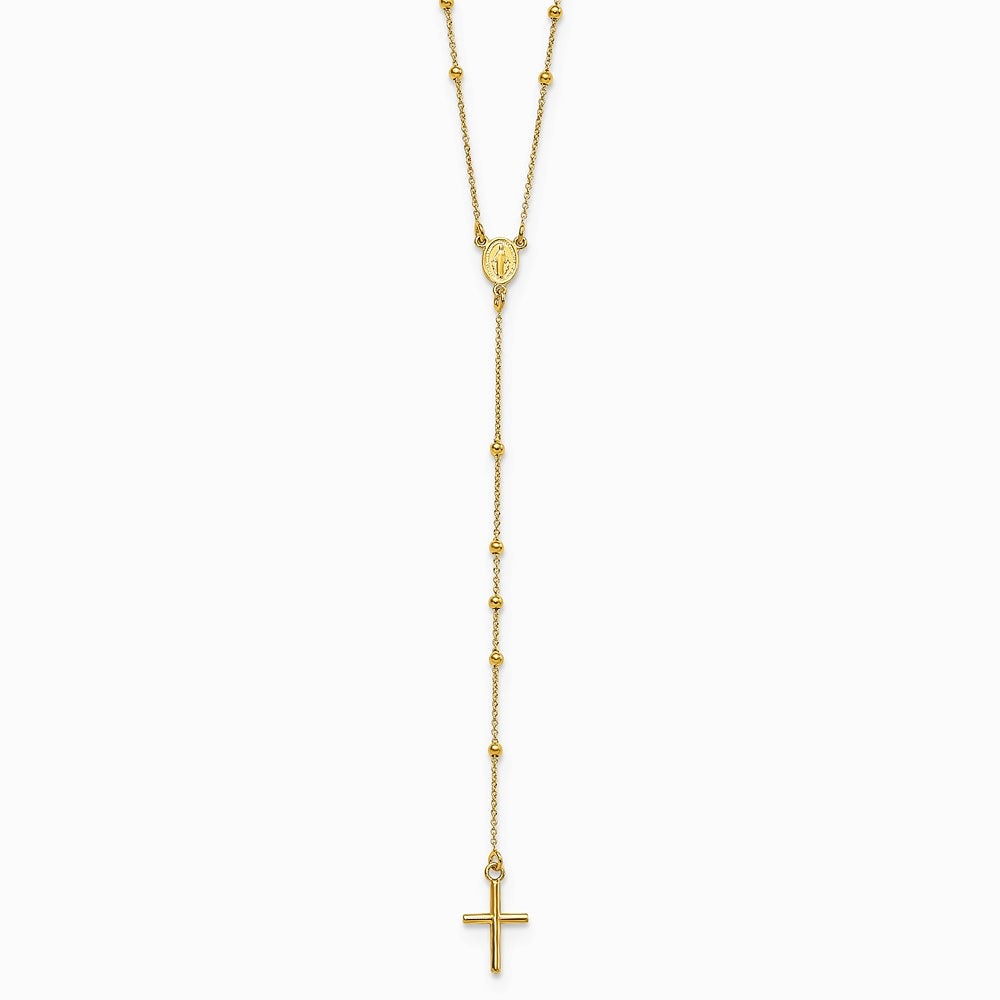 14K Yellow Gold Polished Rosary 24 inch Necklace