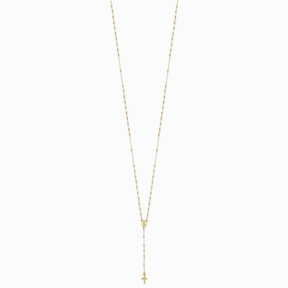 14K Yellow Gold Gold Polished & Diamond-Cut with 3in ext. Rosary Necklace - Product Photo