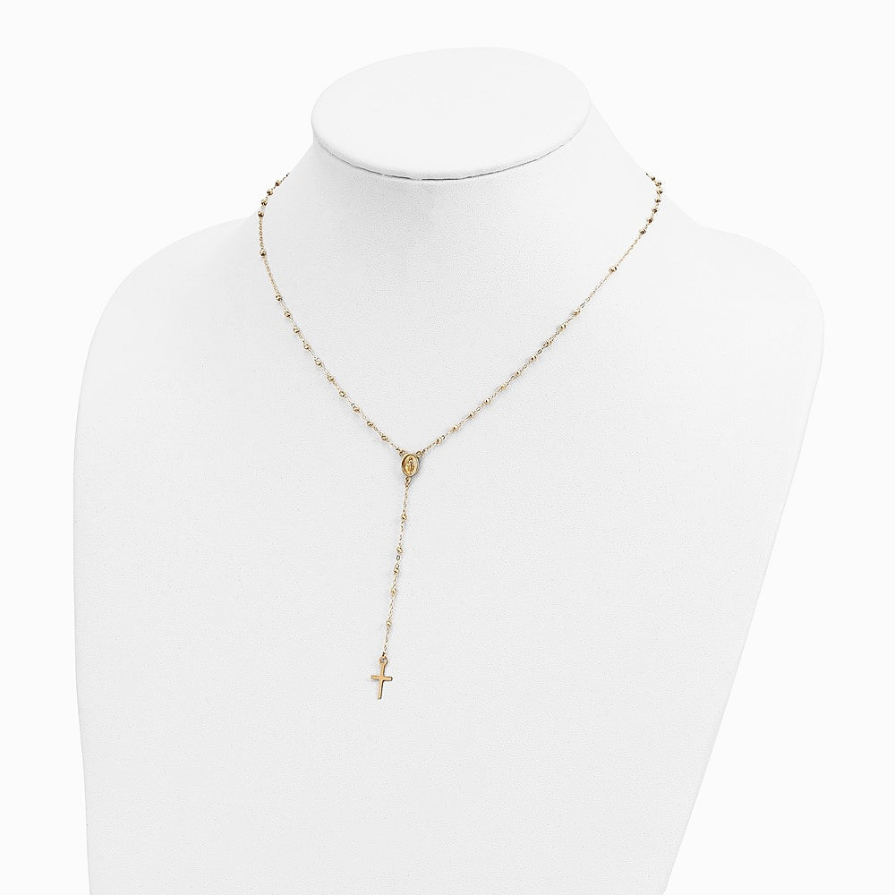 14K Yellow Gold Gold Polished & Diamond-Cut with 3in ext. Rosary Necklace - Product Photo