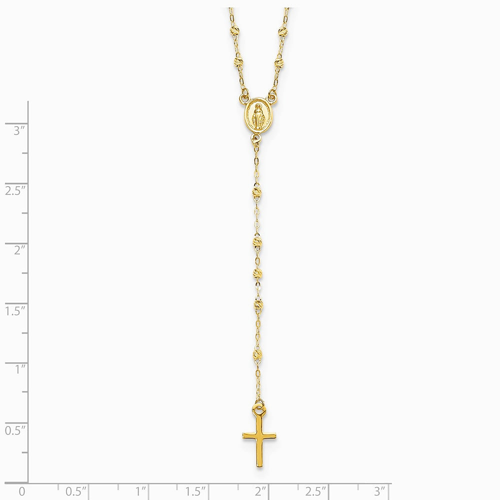 14K Yellow Gold Gold Polished & Diamond-Cut with 3in ext. Rosary Necklace - Product Photo