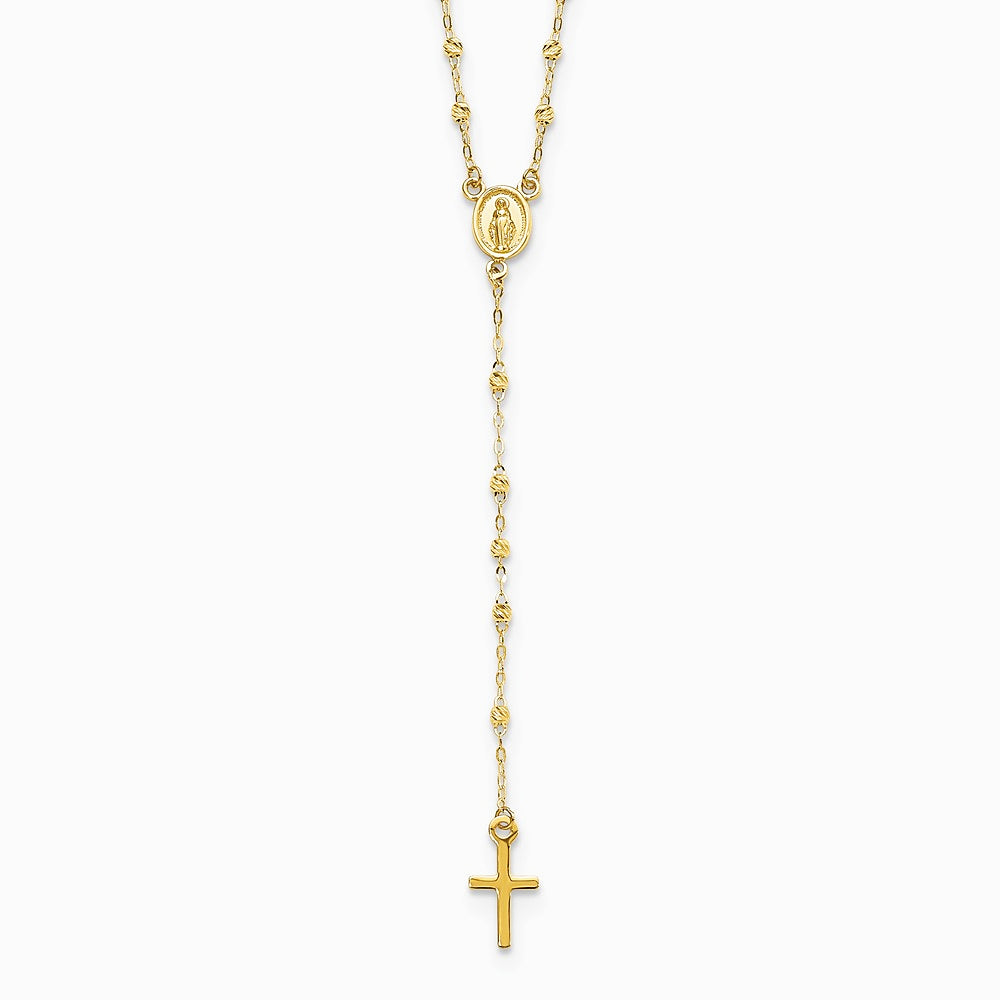 14K Yellow Gold Gold Polished & Diamond-Cut with 3in ext. Rosary Necklace - Product Photo