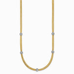 14K Yellow & Rhodium Pol. with Rhodium Diamond-Cut Bead Flexible Mesh Necklace - Product Photo