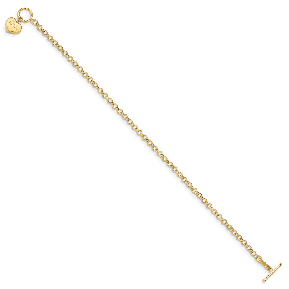 14K Yellow Gold Puffed Mom Heart Toggle Bracelet - Product Photo