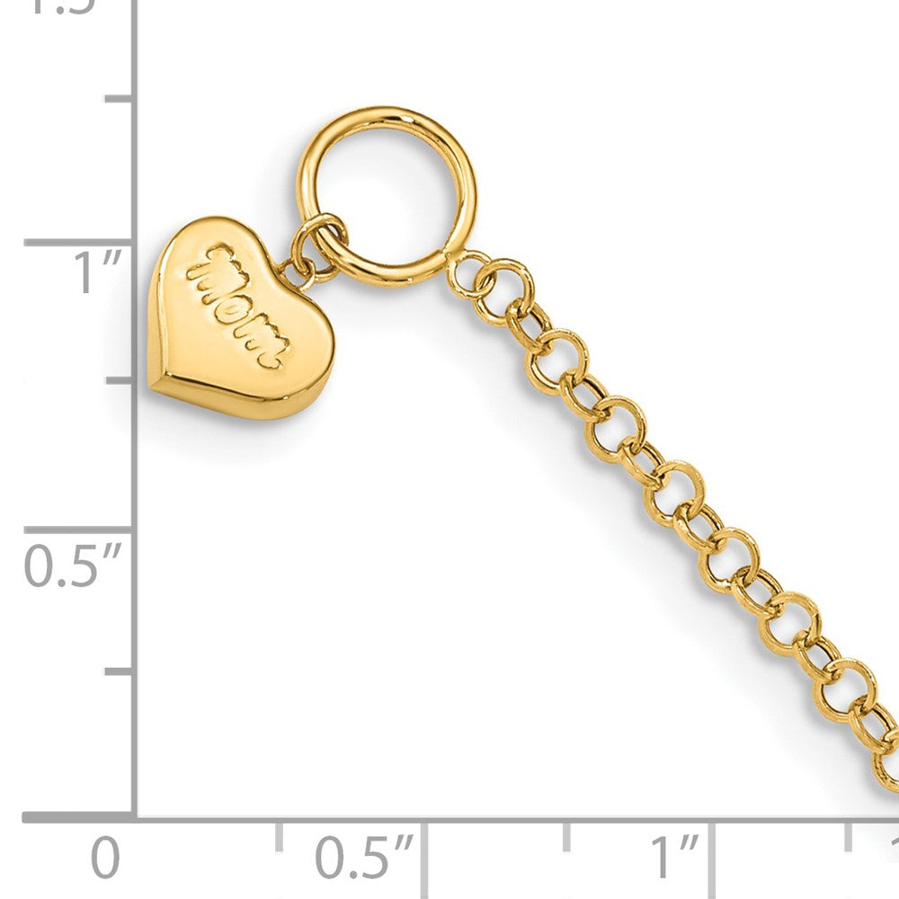 14K Yellow Gold Puffed Mom Heart Toggle Bracelet - Product Photo