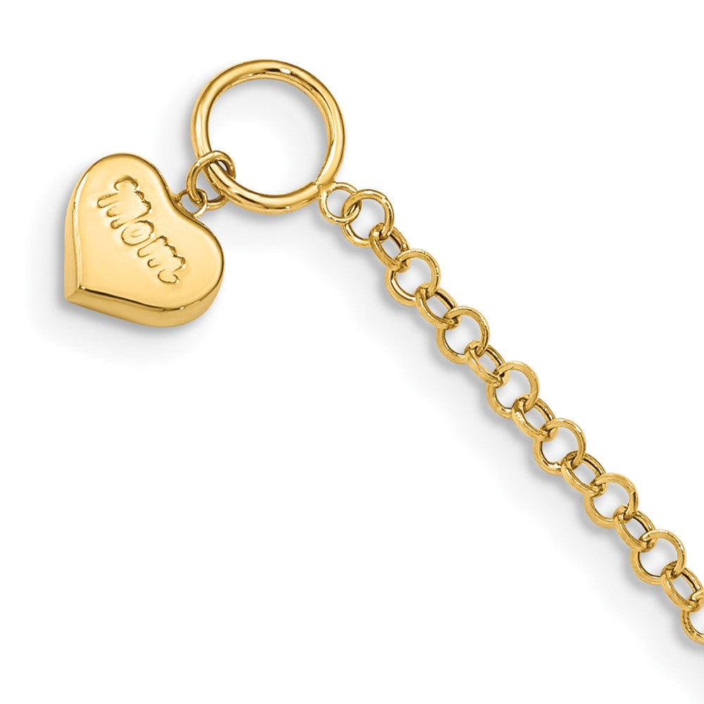 14K Yellow Gold Puffed Mom Heart Toggle Bracelet - Product Photo
