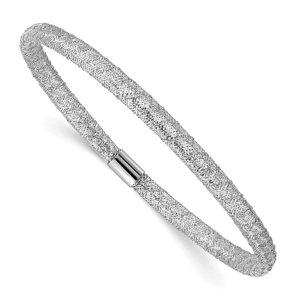 14K White Gold with White Rhodium Plating Stretch Mesh Bracelet