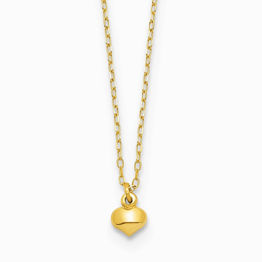 14K Yellow Gold Polished Puffed Heart 16.5 inch Necklace