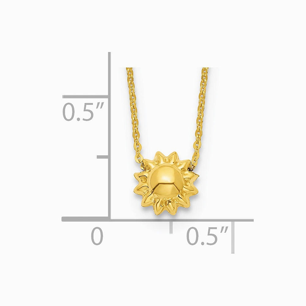 14K Yellow Gold Polished Puffed Sun 16.5in Necklace - Product Photo