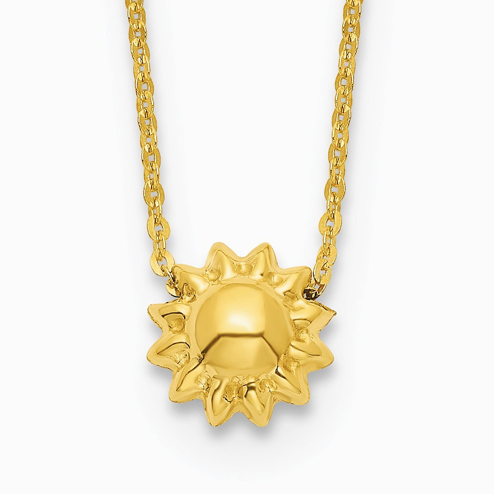 14K Yellow Gold Polished Puffed Sun 16.5in Necklace - Product Photo