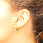 14K Yellow Gold Polished Palm Leaf Dangle Earrings - Product Photo