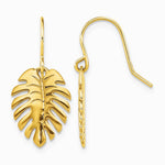 14K Yellow Gold Polished Palm Leaf Dangle Earrings - Product Photo