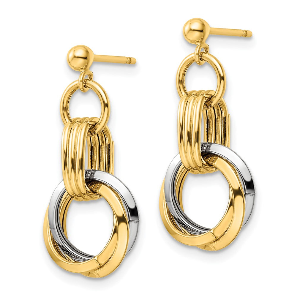 14K Two-tone Polished Intertwined Circles Post Dangle Earrings - Product Photo