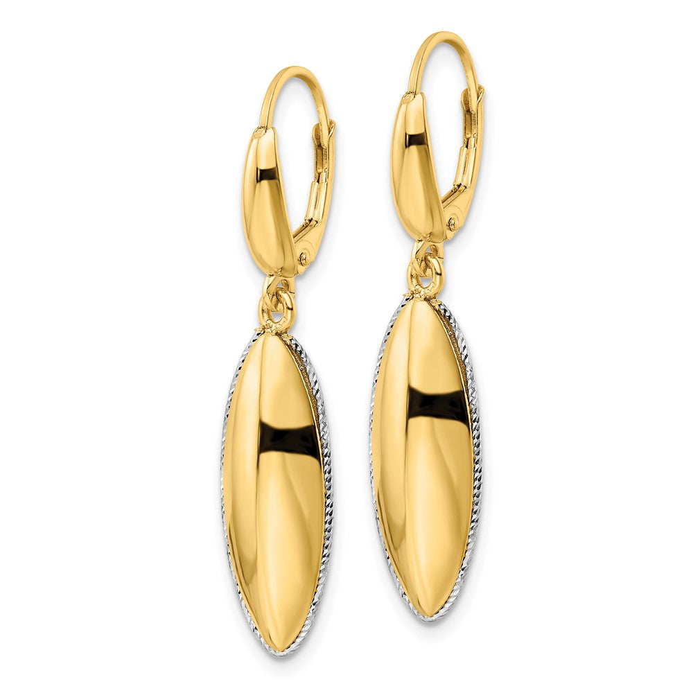 14K Two-tone Polished D/C Hollow Teardrop Criss Cross Leverback Earrings - Product Photo