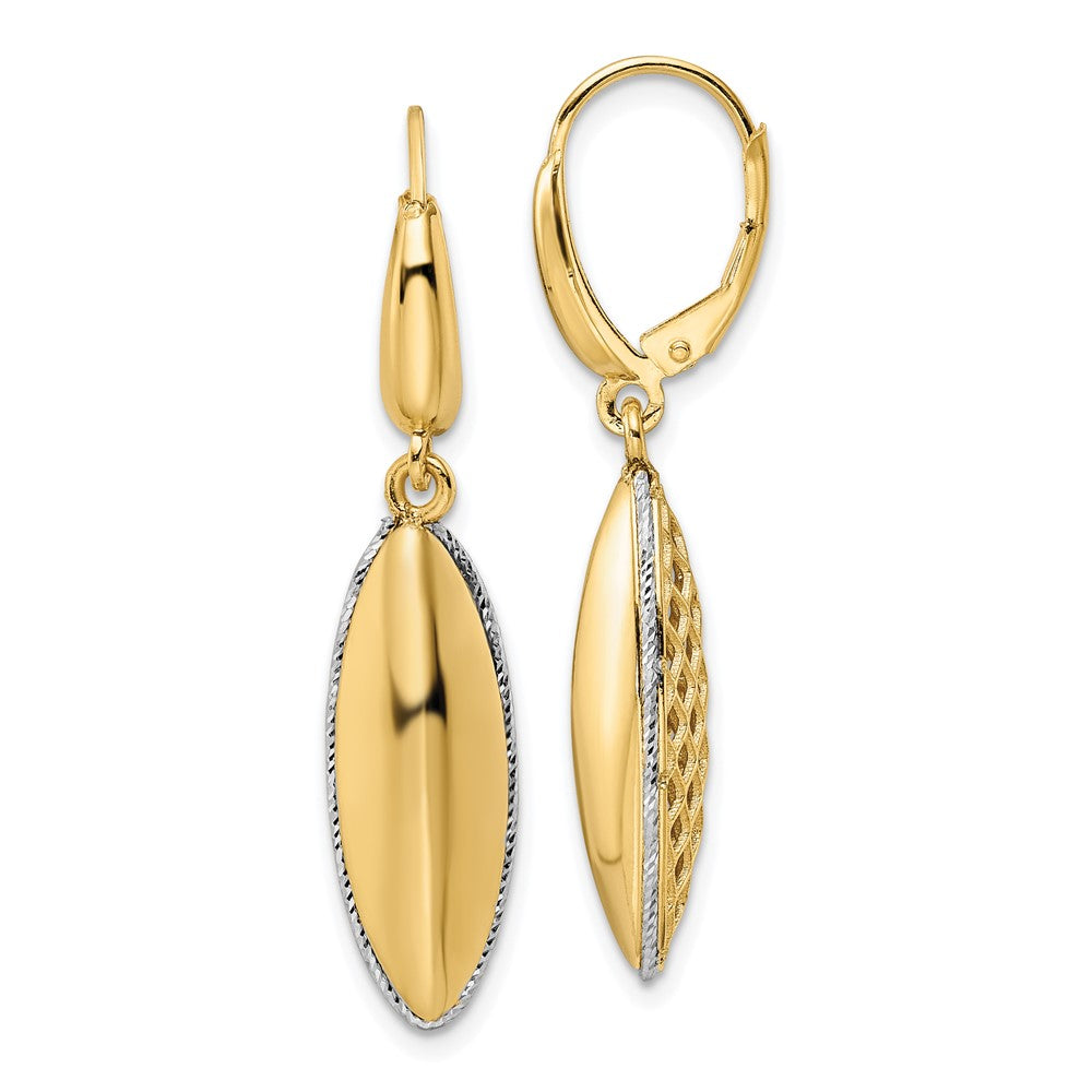 14K Two-tone Polished Diamond-Cut Hollow Teardrop Criss Cross Leverback Earrings
