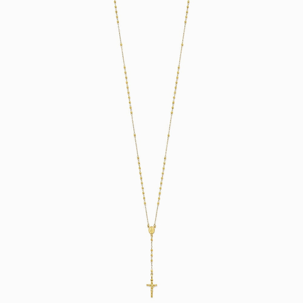 14K Yellow Gold Polished Faceted Beads Rosary Necklace - Product Photo
