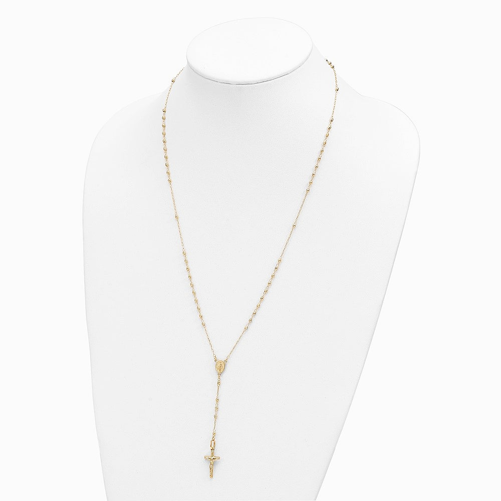 14K Yellow Gold Polished Faceted Beads Rosary Necklace - Product Photo