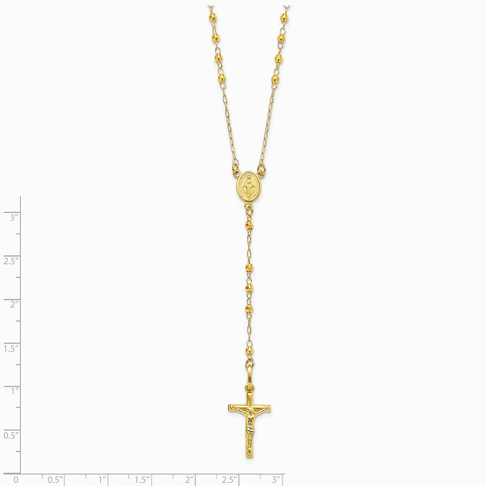 14K Yellow Gold Polished Faceted Beads Rosary Necklace - Product Photo