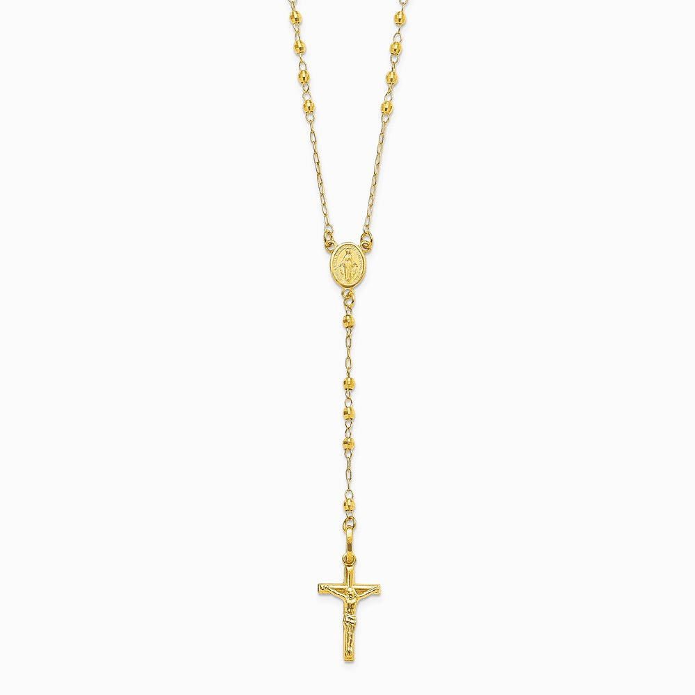 14K Yellow Gold Polished Faceted Beads Rosary Necklace - Product Photo