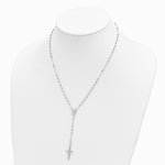 14K White Gold Polished Faceted Beads Rosary 18 inch Necklace - Product Photo