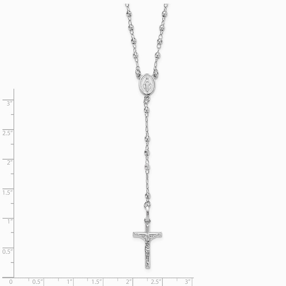 14K White Gold Polished Faceted Beads Rosary 18 inch Necklace - Product Photo