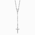 14K White Gold Polished Faceted Beads Rosary 18 inch Necklace - Product Photo
